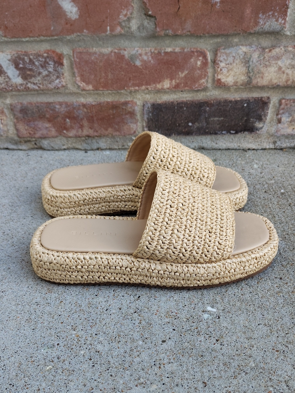 Billini Bernadette Raffia Neutral Platform Slide Sandal Size 6 Cream Beachy Boho